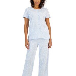 NWT Charter Club Women's 2-Pc. Cotton Printed Cropped Pajamas Set   M